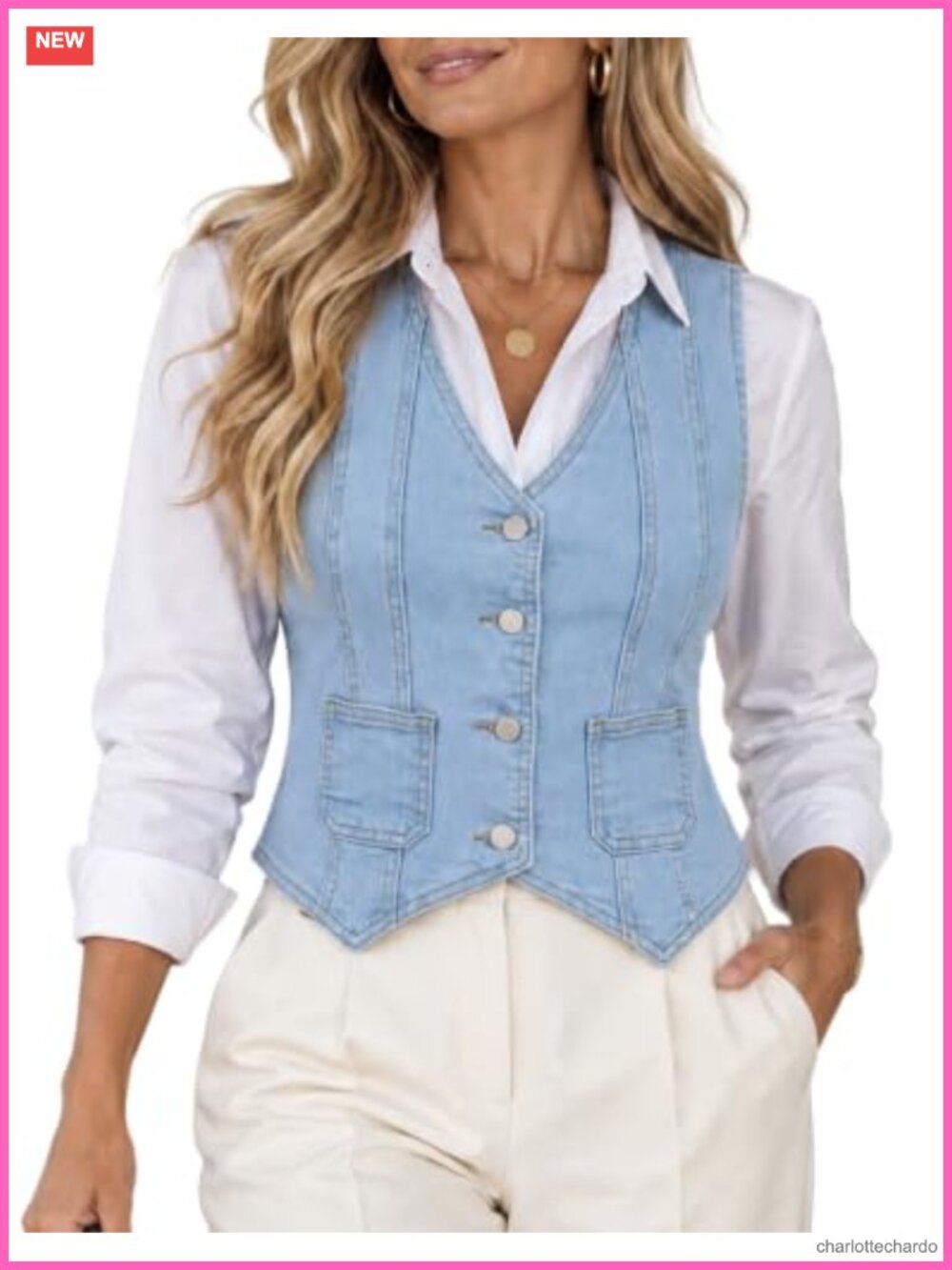 Womens Denim Vest V-Neck Button Down Crop Top Slim Fit Jean Waistcoat